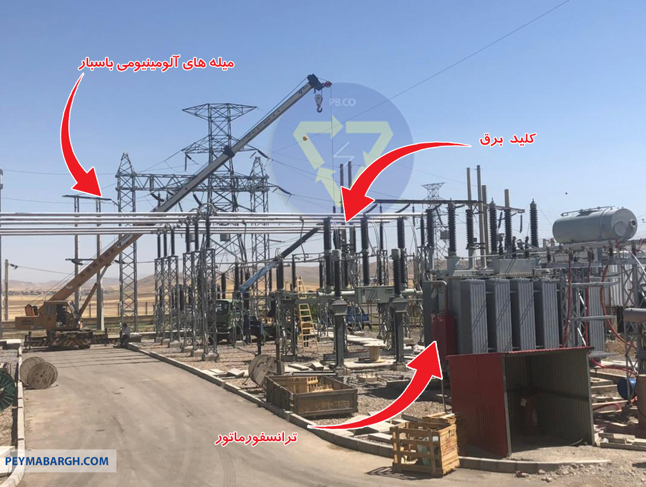 کلید قدرت،‌ترانسفورماتور و میله های آلومینیومی باسبار